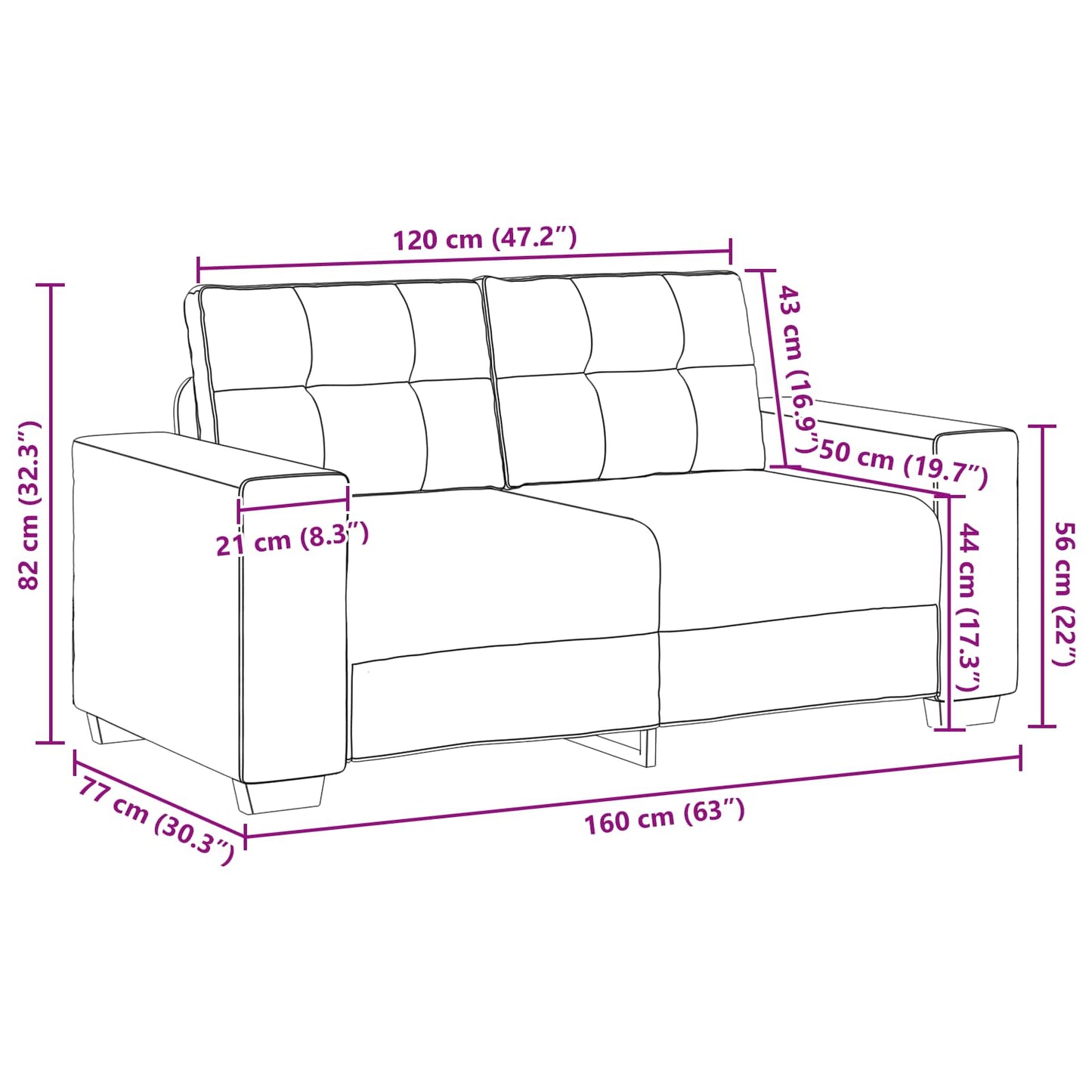 Tosæders sofa Skygrå 160 cm Stof