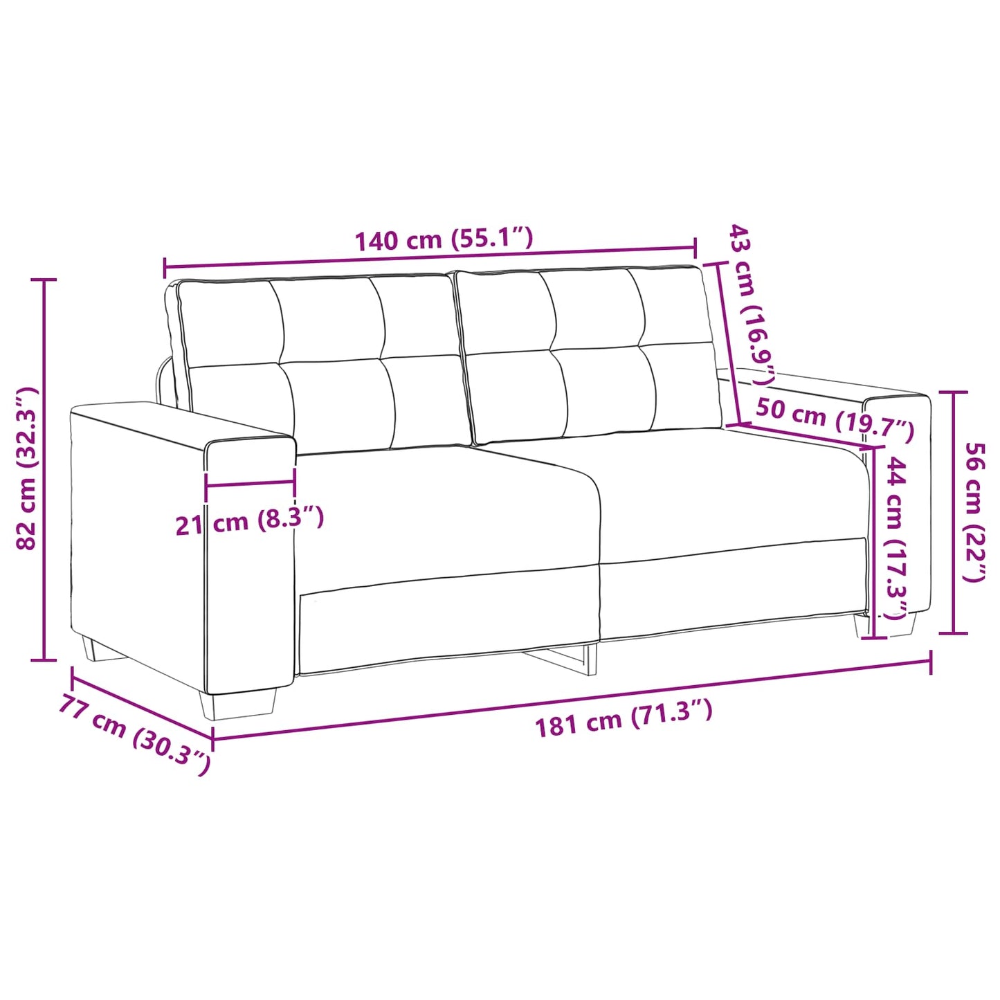 Tosæders sofa Brun 180 cm Faux Suede Læder