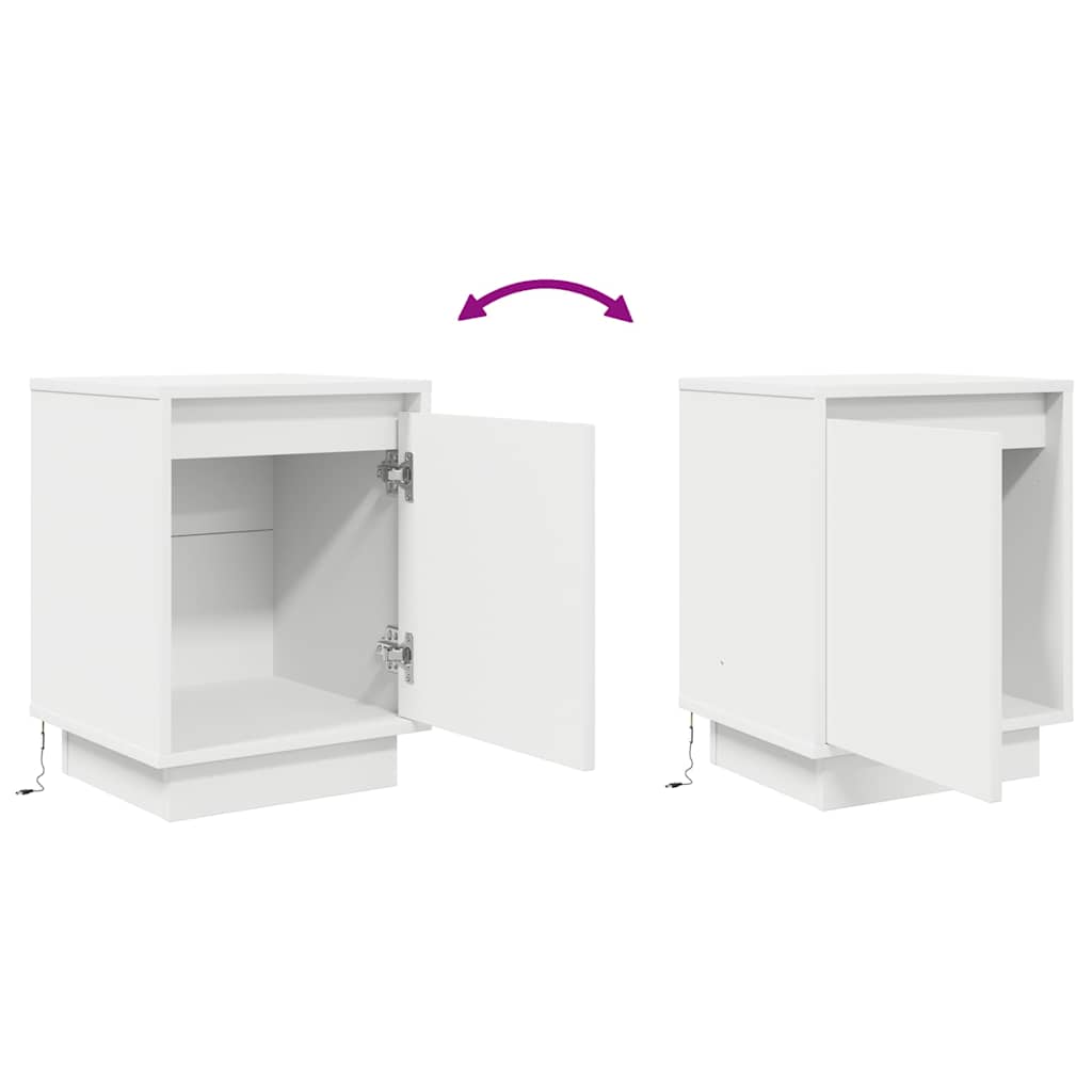 sengeskabe 2 stk. med LED-lys 38x34x50 cm hvid