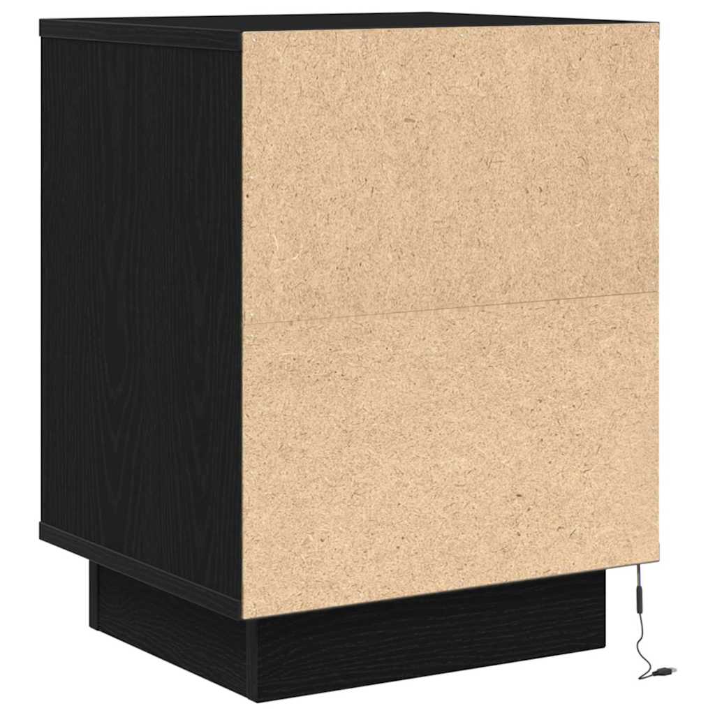sengeskabe 2 stk. med LED-lys 38x34x50 cm sort