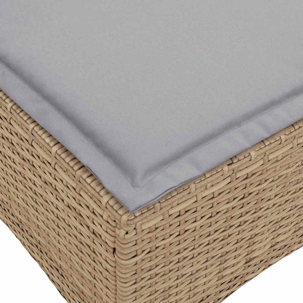 loungestol med hynder og lænefunktion L-formet polyrattan beige