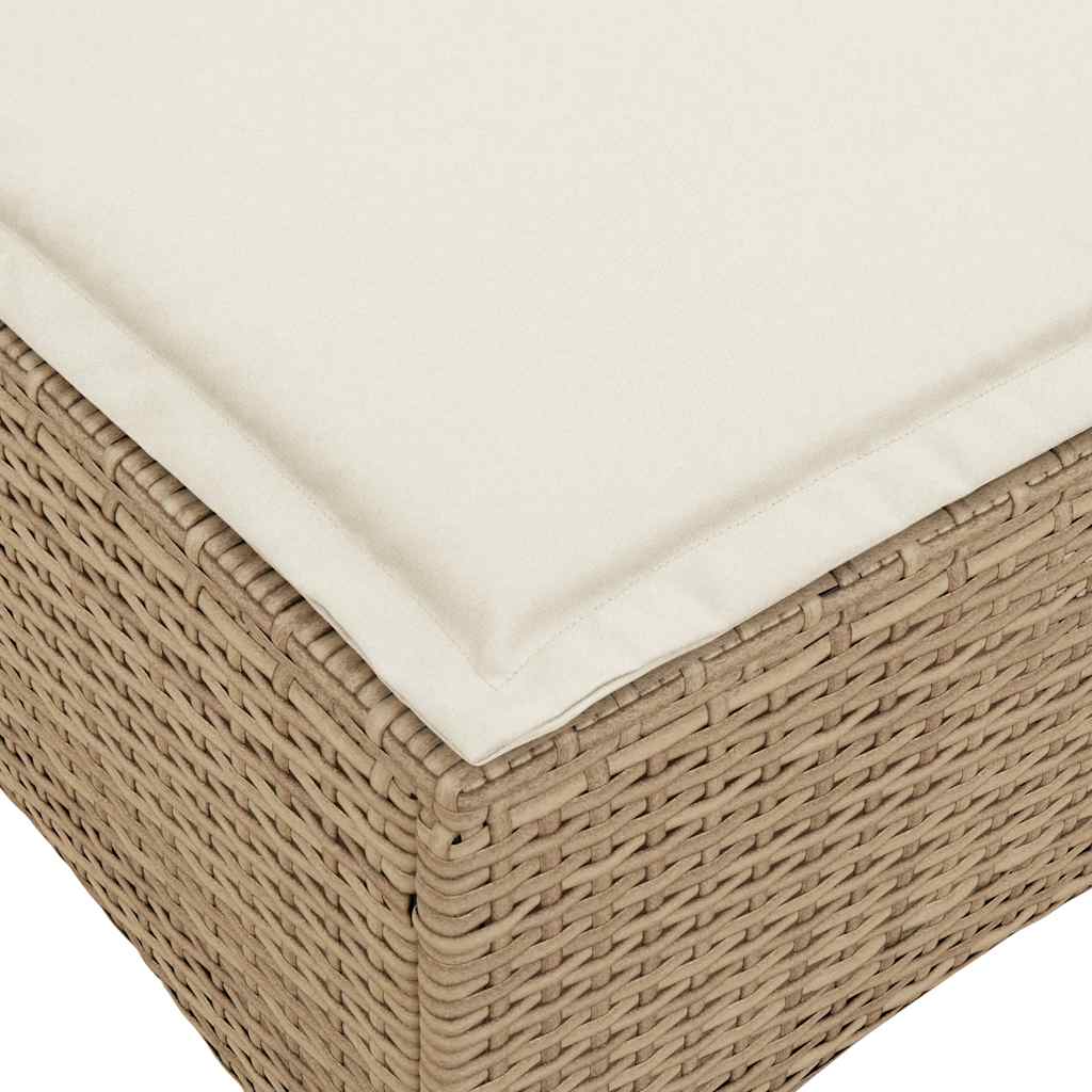 loungestol med hynder og lænefunktion L-formet polyrattan beige