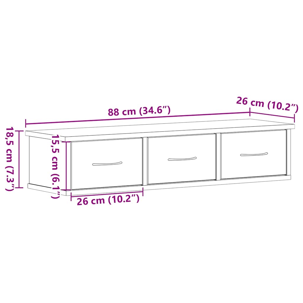 vægskab 88x26x18,5 cm konstrueret træ sort egetræsfarve