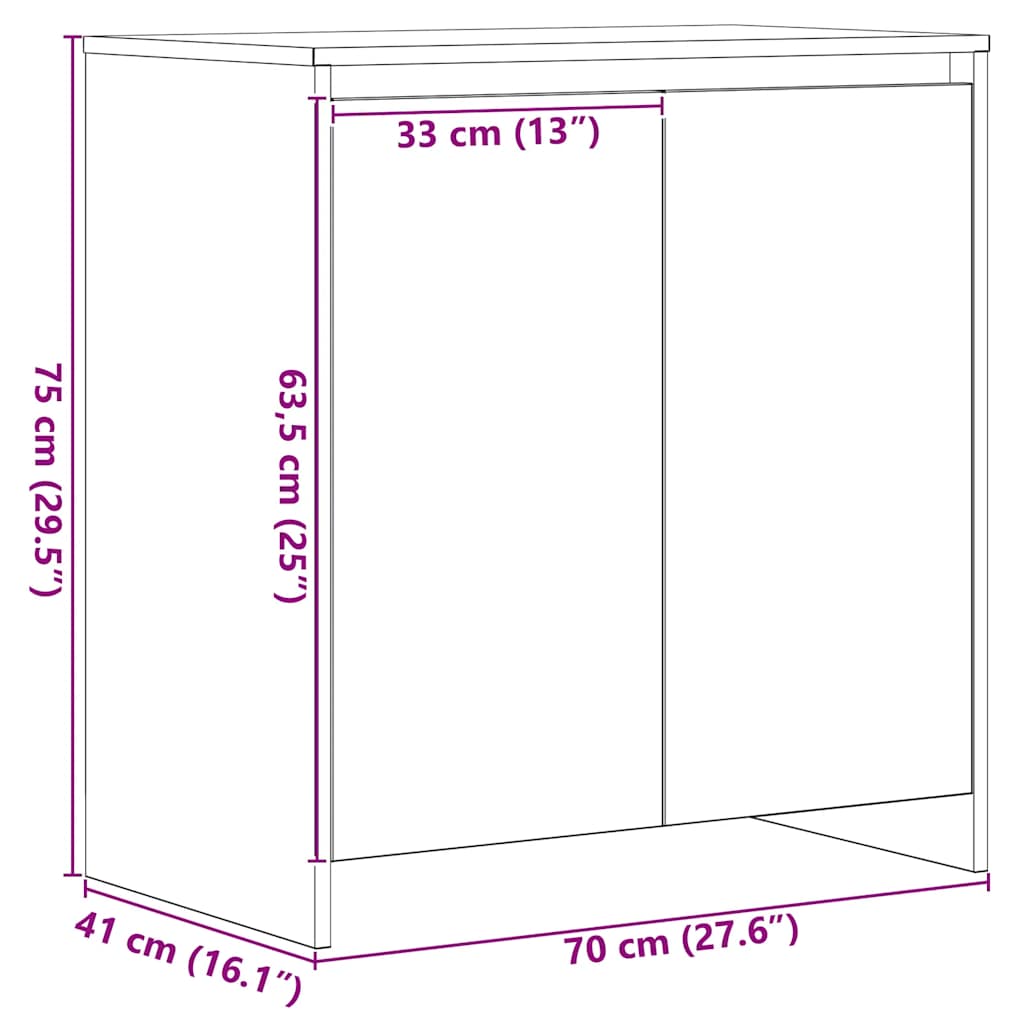 skænk sort egetræ 70x41x75 cm konstrueret træ