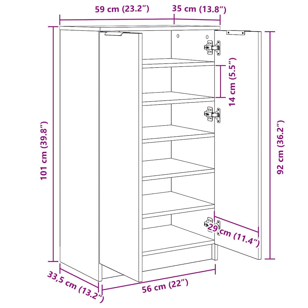 Sko skab med hylde Sort eg 59 x 35 x 100 cm Konstrueret træ