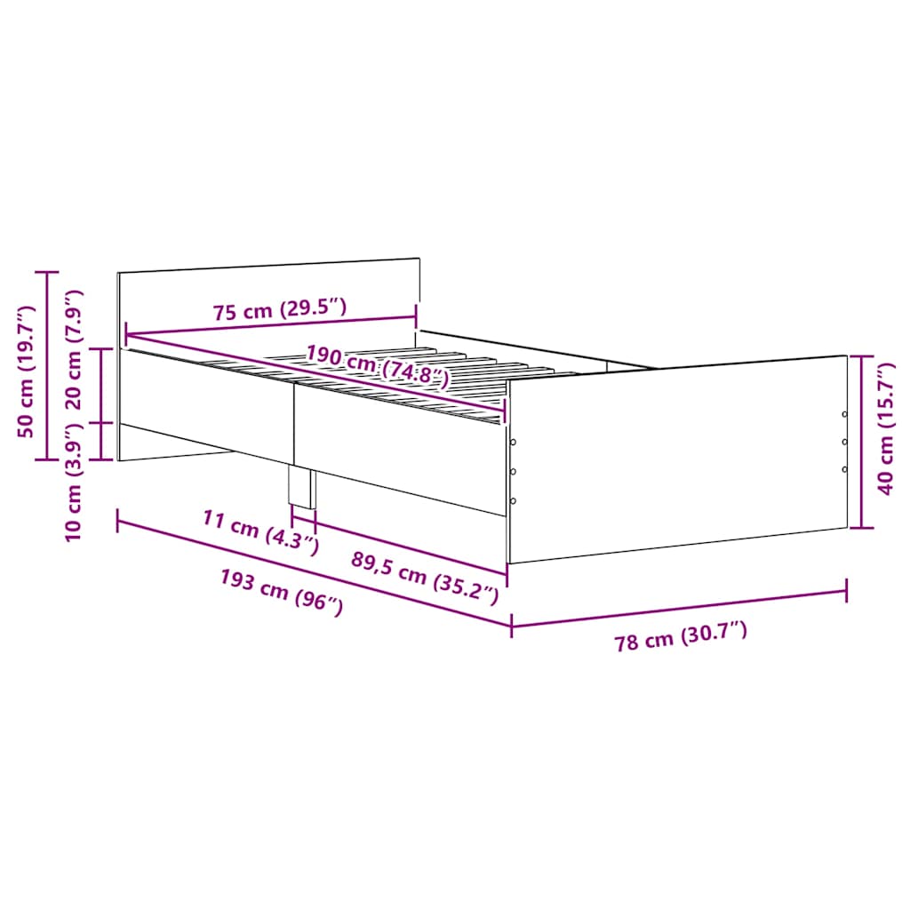 sengeramme uden madras 75x190 cm konstrueret træ antikt træ