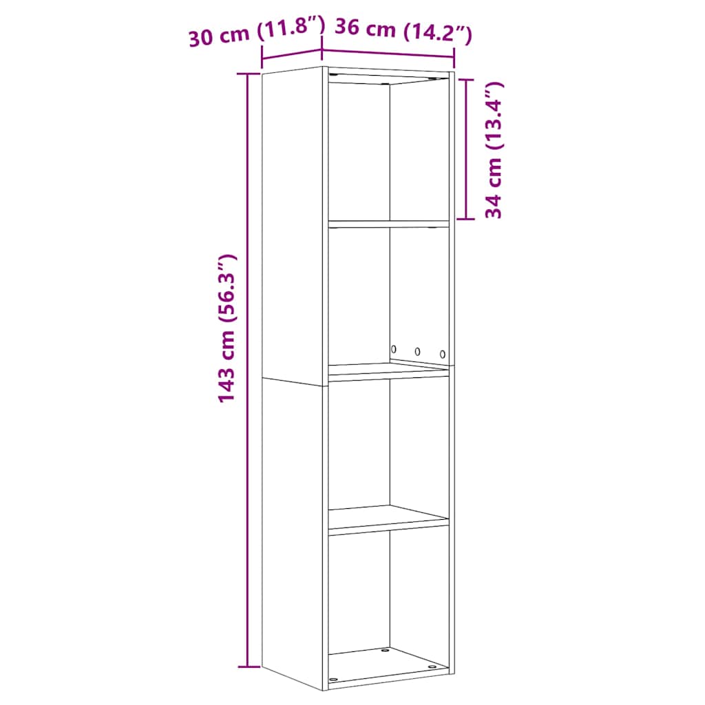 Bogskab Vægmonteret Sort eg 143 x 30 x 36 cm Konstrueret træ