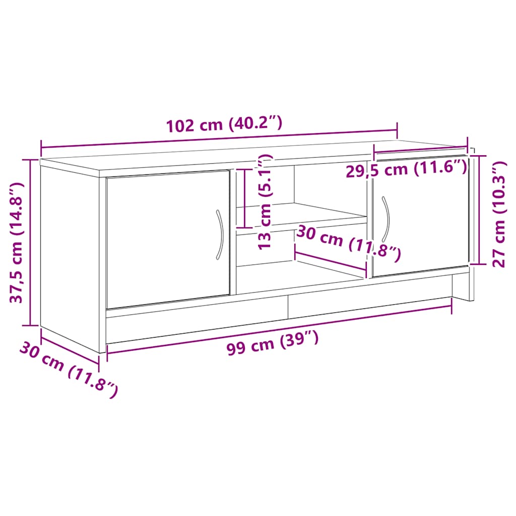 tv-bord 102x30x37,5 cm konstrueret træ sort egetræsfarve
