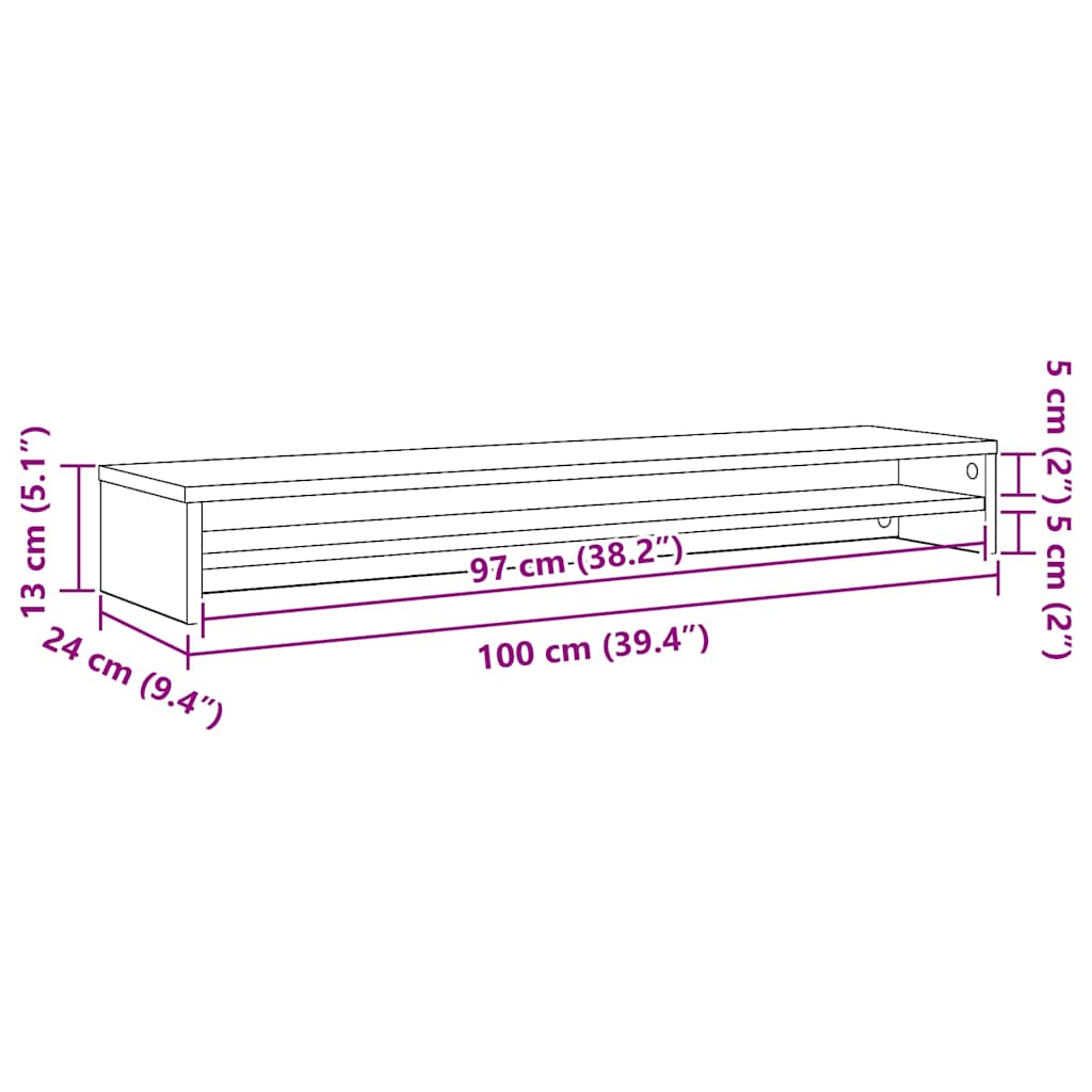 skærmstativ sort egetræ 100x24x13 cm konstrueret træ
