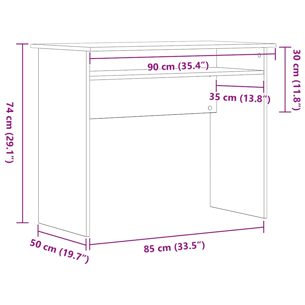 skrivebord 90x50x74 cm konstrueret træ sort egetræsfarve