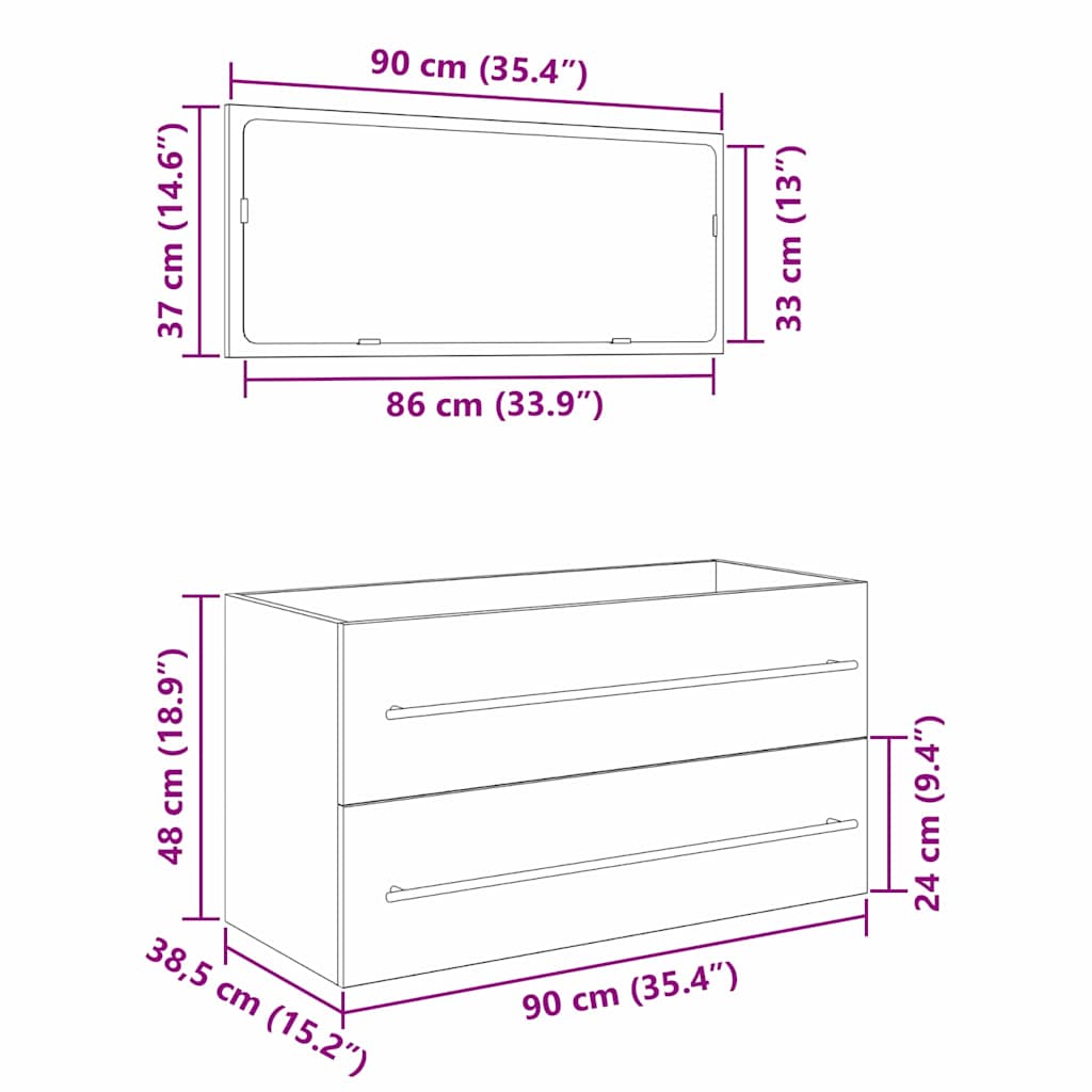Vaskeskab Sort eg 90 x 45 x 1.5 cm Konstrueret træ