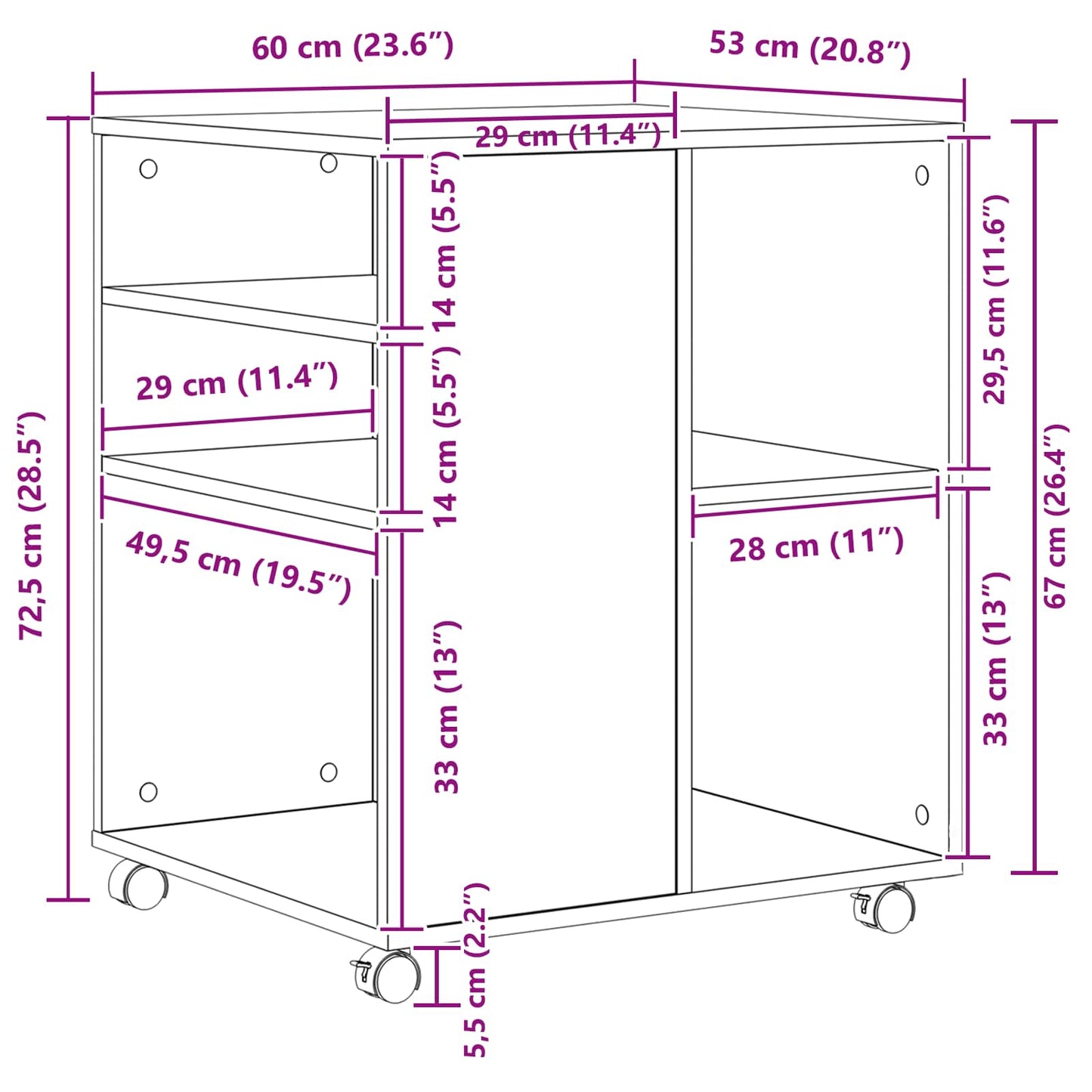 Opbevaringsskab 60 x 53 x 72,5 cm Konstrueret træ Sort eg