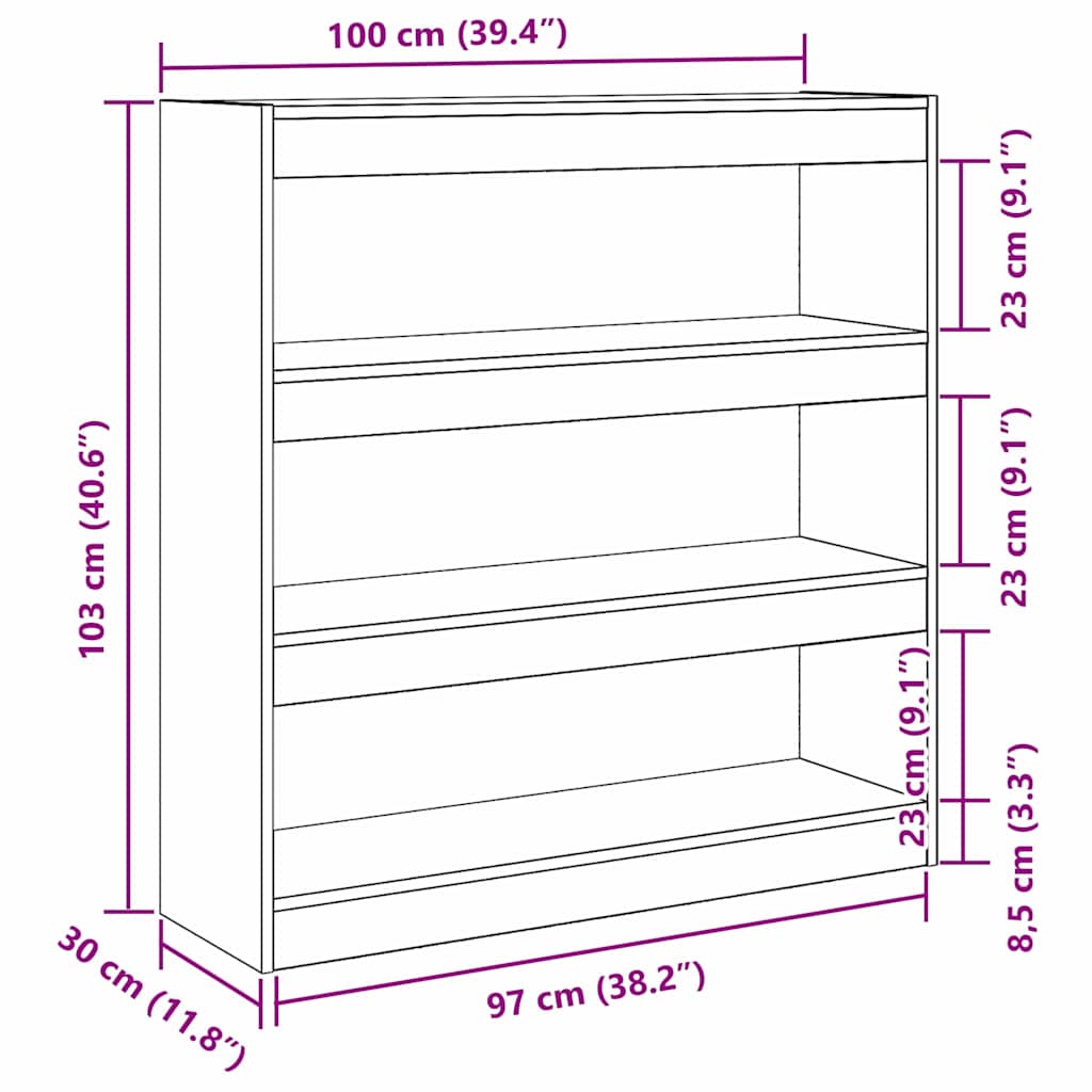 Bogskab 3 niveauer 100 x 30 x 103 cm Konstrueret træ