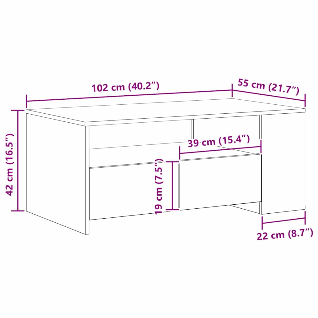 Sofabord Sort eg 102 x 55 x 43,5 cm Konstrueret træ