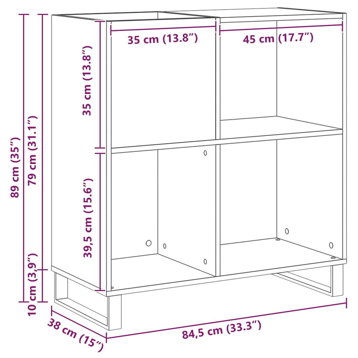 Pladeskab Sort eg 84,5 x 38 x 89 cm Konstrueret træ