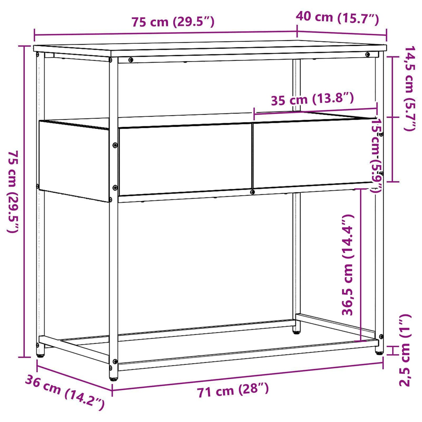 Konsolbord Gammelt træ 75 x 40 x 75 cm Konstrueret træ