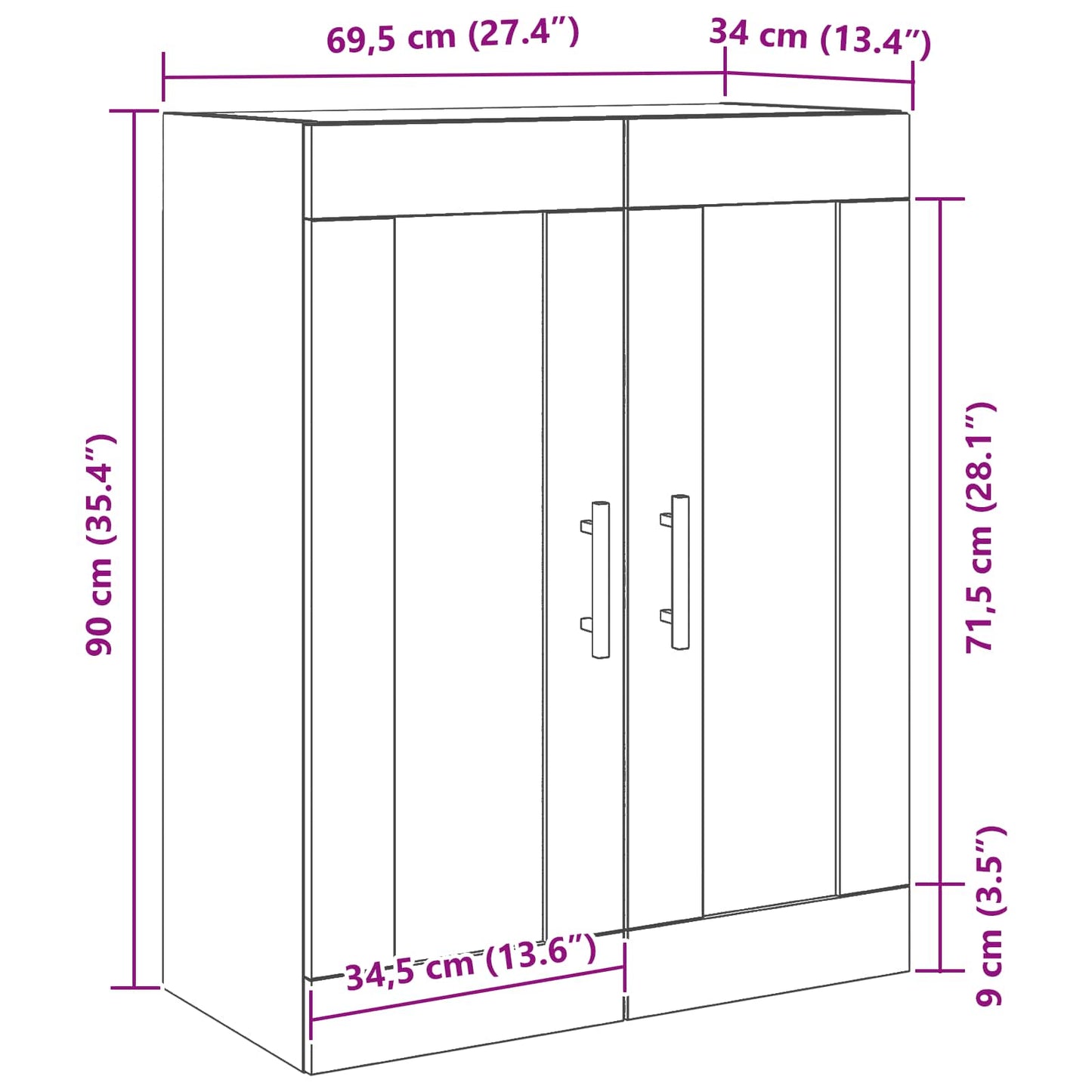 Væghængt skab Sort eg 69,5 x 34 x 90 cm Konstrueret træ
