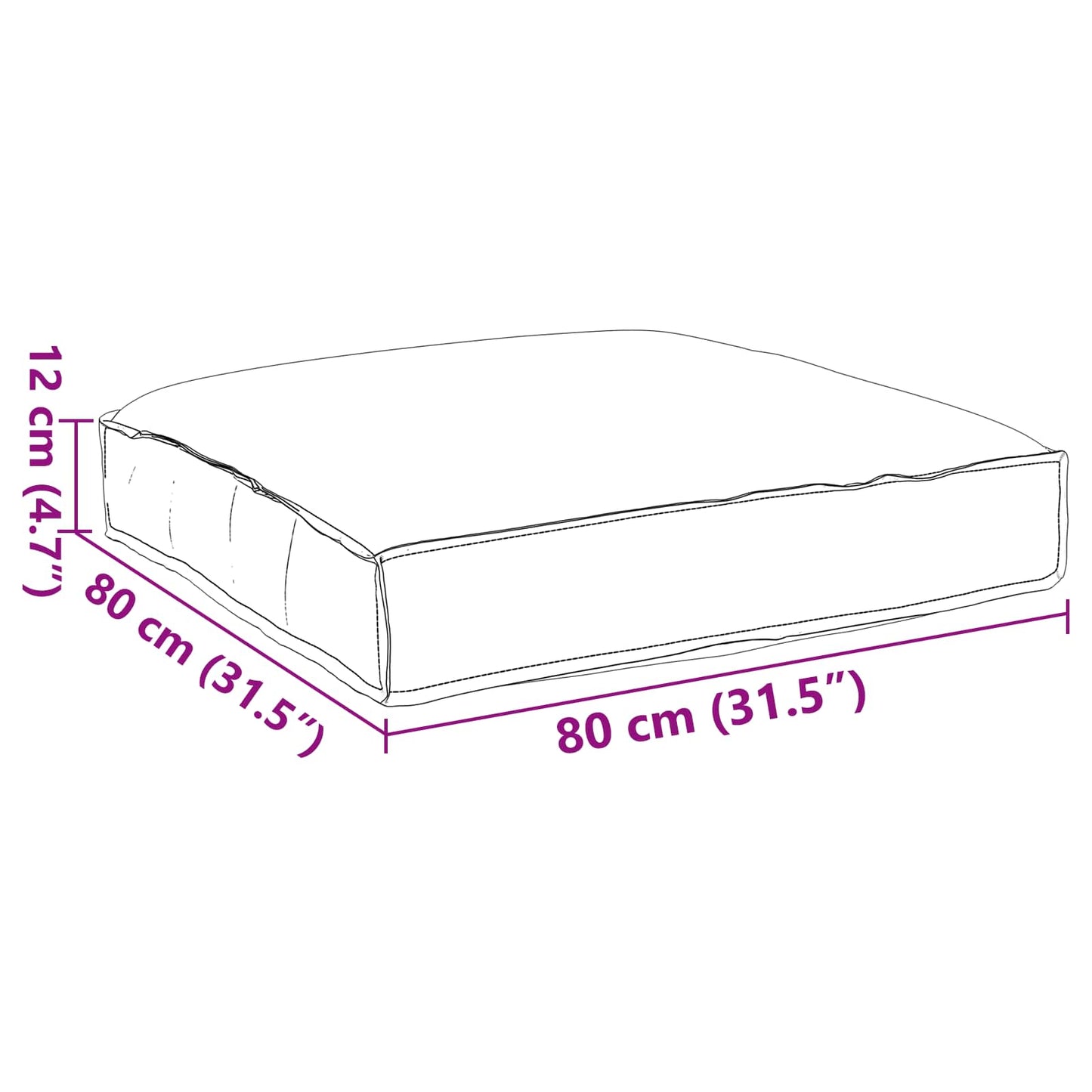 Pude Oxford stof Vinrød 80 x 80 x 12 cm