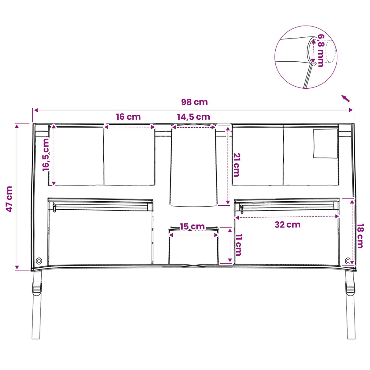 Opbevaringspose med opbevaring Sort og Blå 98 x 47 cm oxford