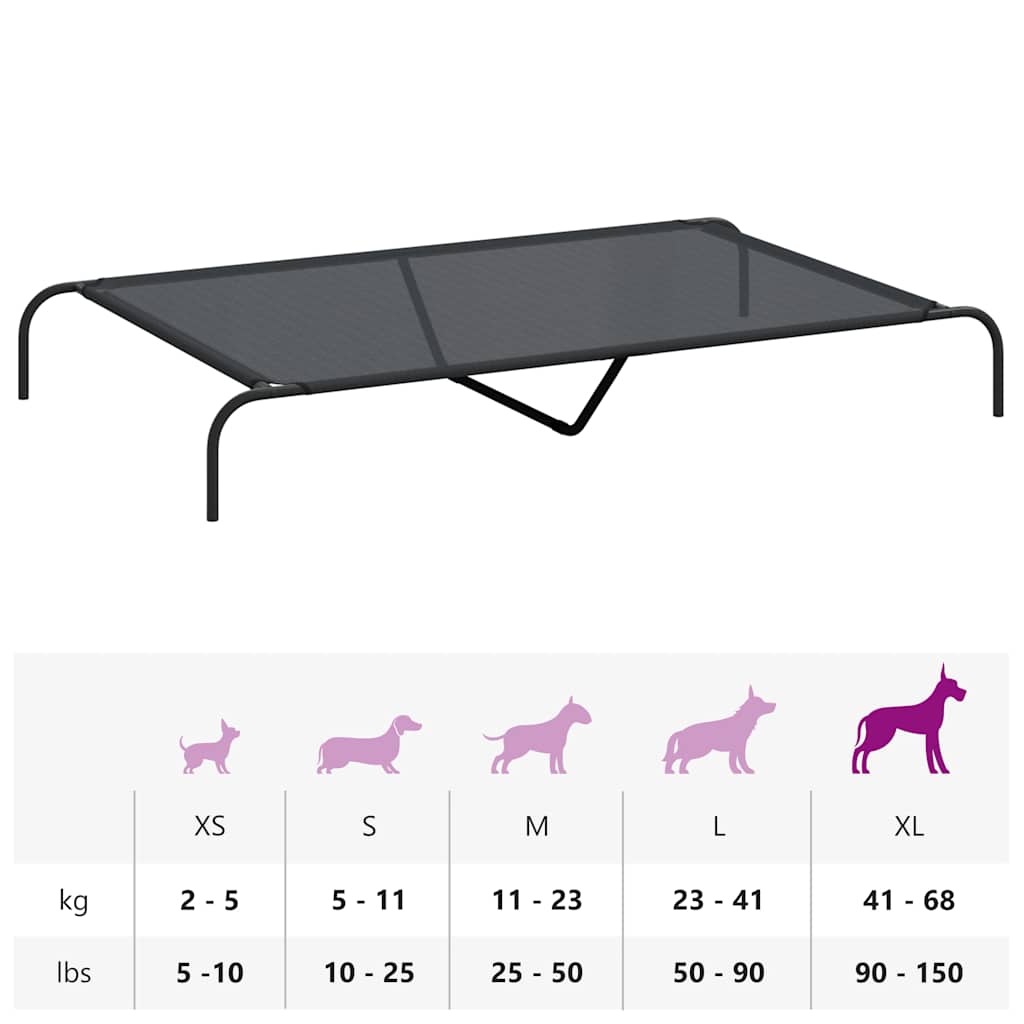 forhøjet hundeseng 150x90x20 cm textilene og stål sort