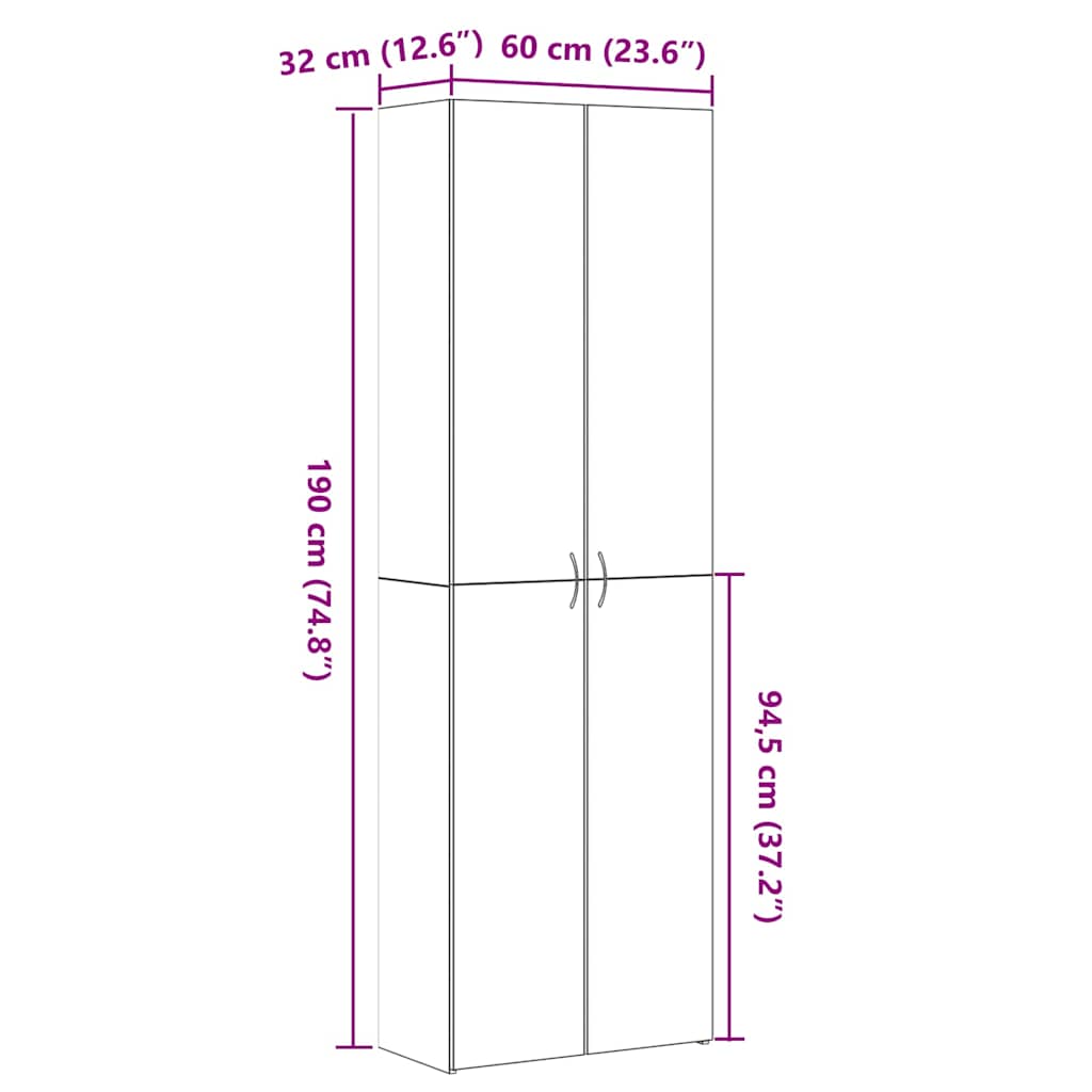 Kontorskab Sort eg 60 x 32 x 190 cm Konstrueret træ