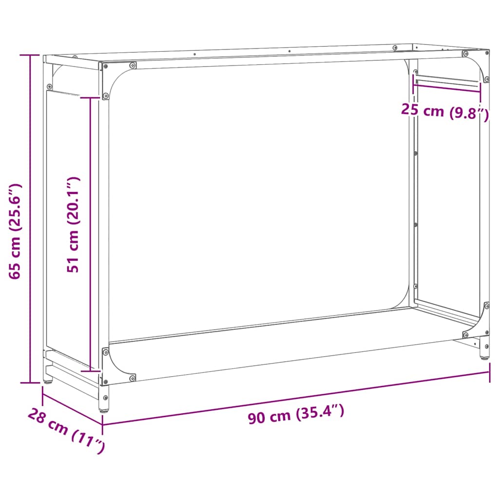 brændestativ 90x28x65 cm koldvalset stål sort
