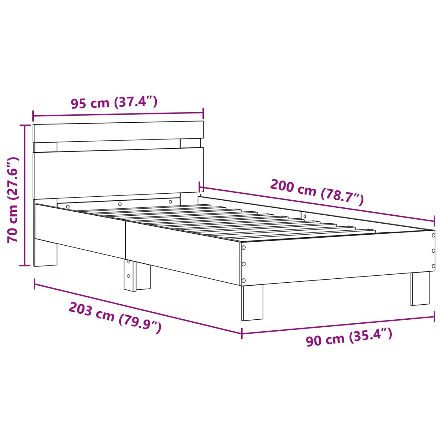 Sengestel med hovedgærde Sort eg 90 x 200 cm Konstrueret træ