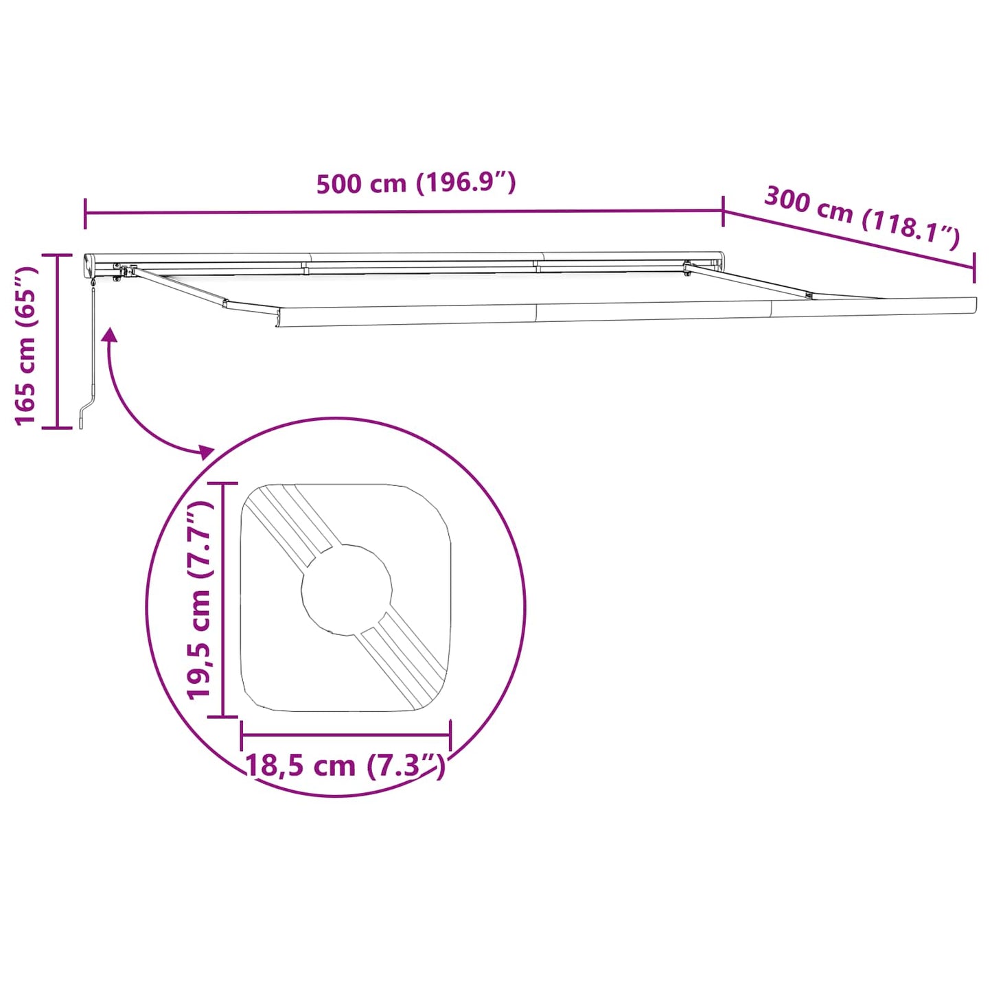 Udtrækkelig markise Grøn og Hvid 500 × 300 cm