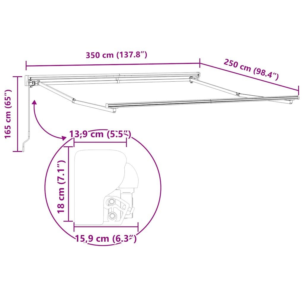 Manuel markise ramme 3,5 x 2,5 m Antracit