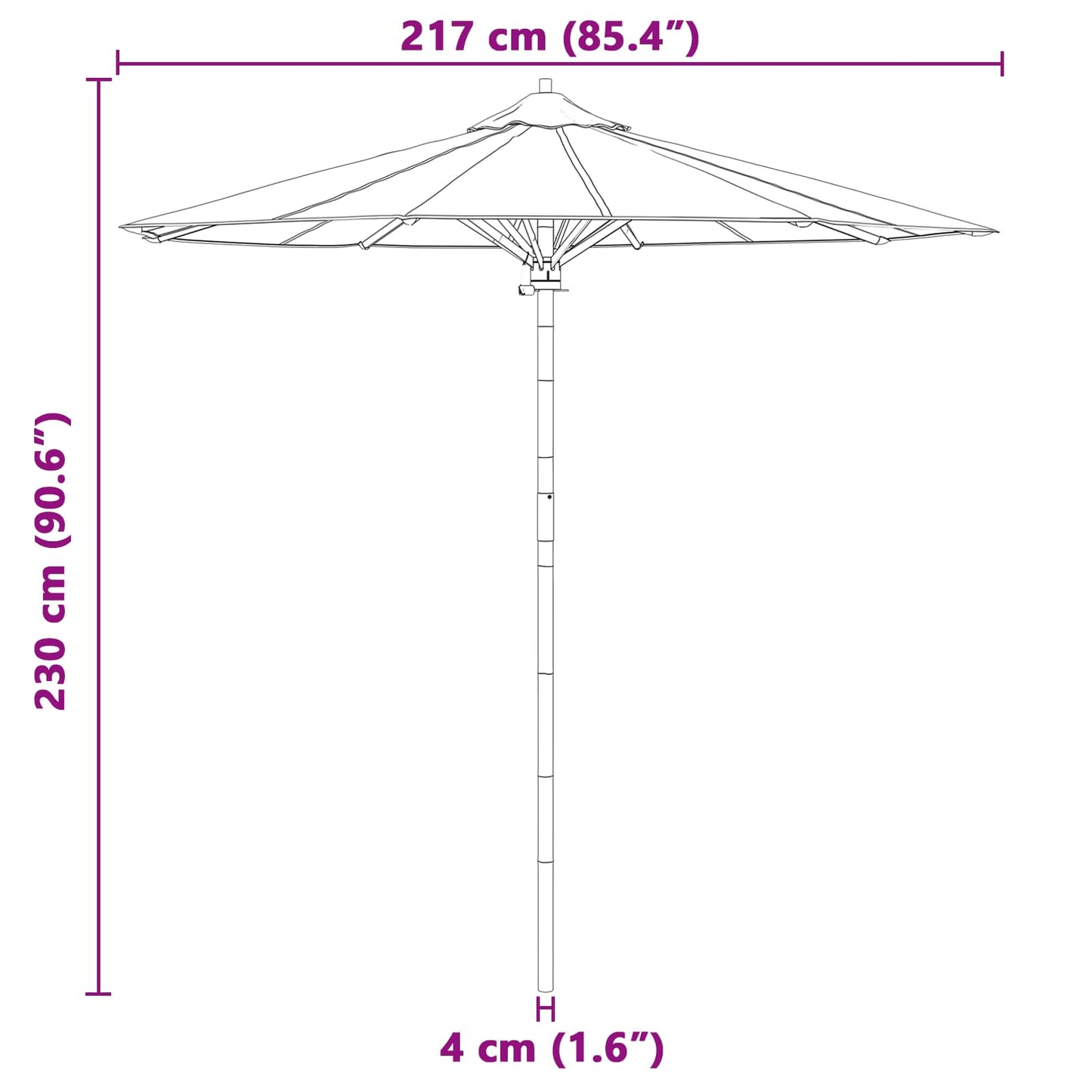 Havesol Ø 217 x 230 cm Bambus Rund Cremehvid
