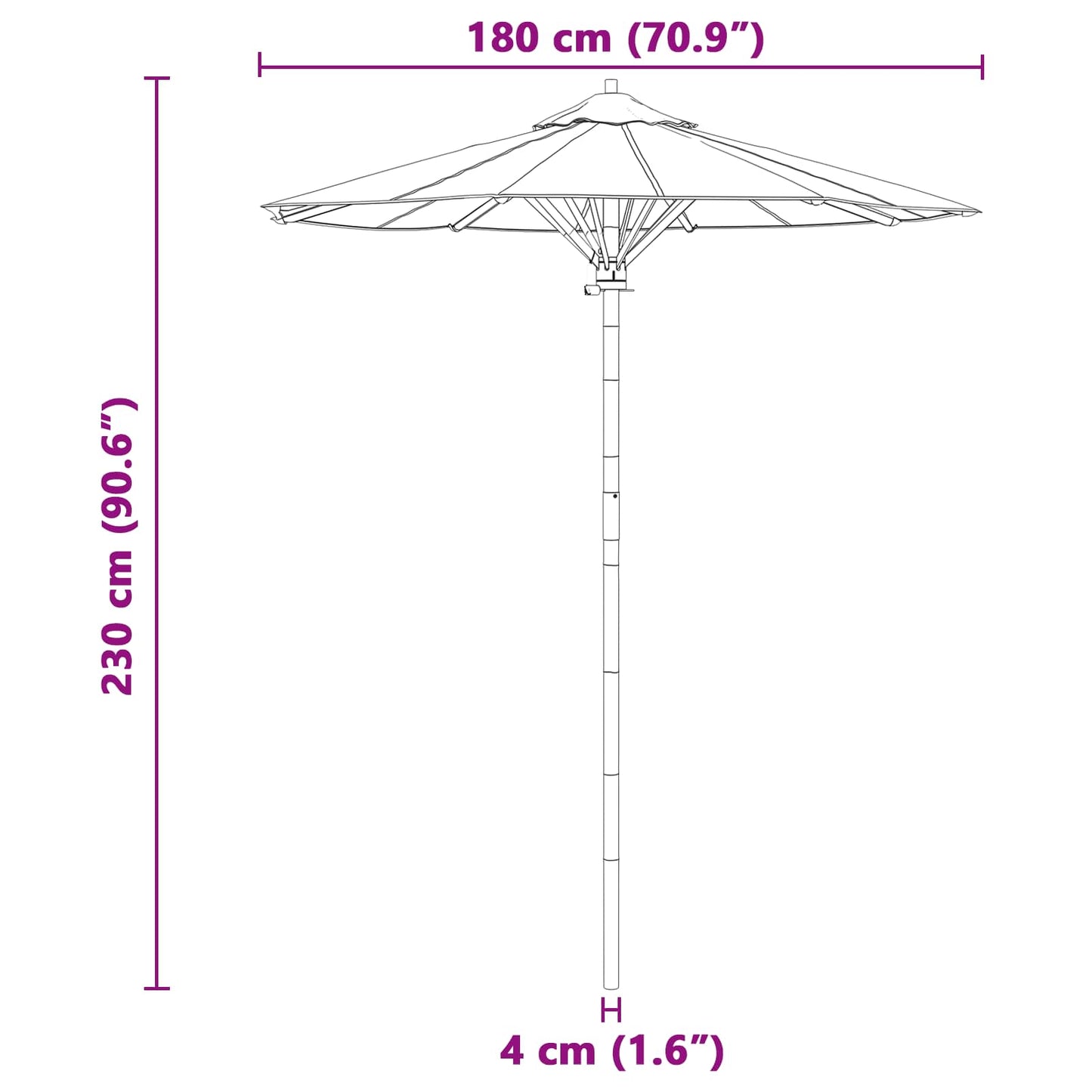 Havesol Ø 180 x 230 cm Bambus Rund Mørkegrå