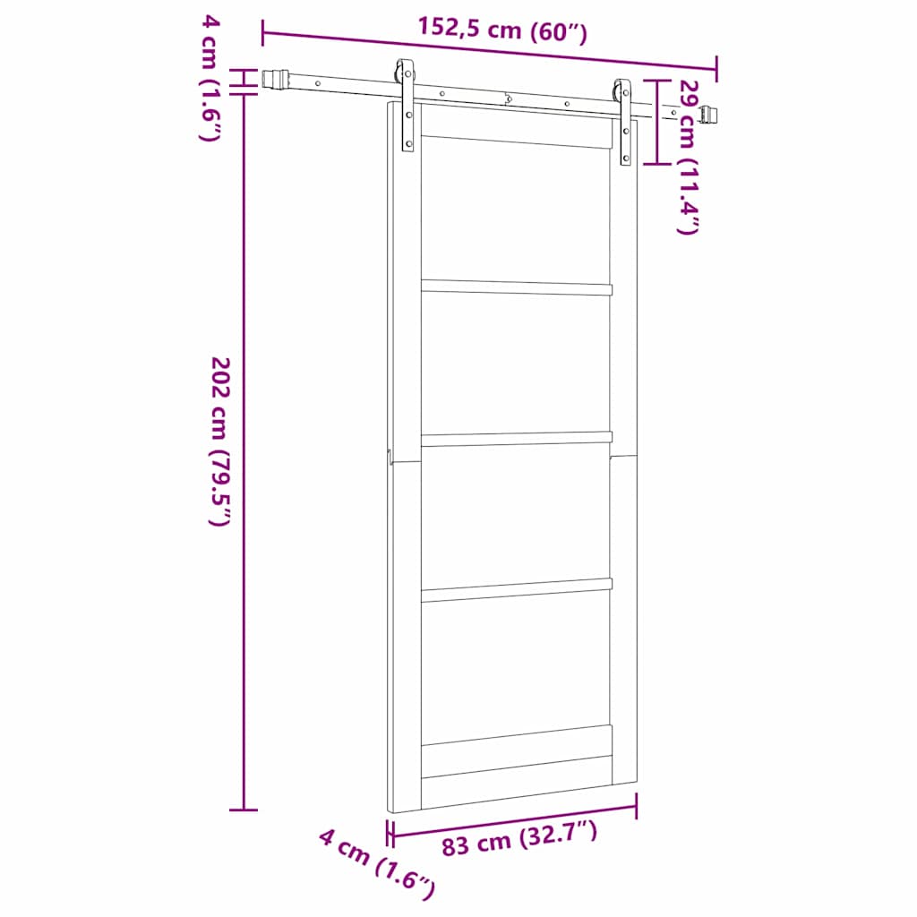 Skydedør ORKDAL Hvid 83 x 202 cm Massivt fyrretræ og glas