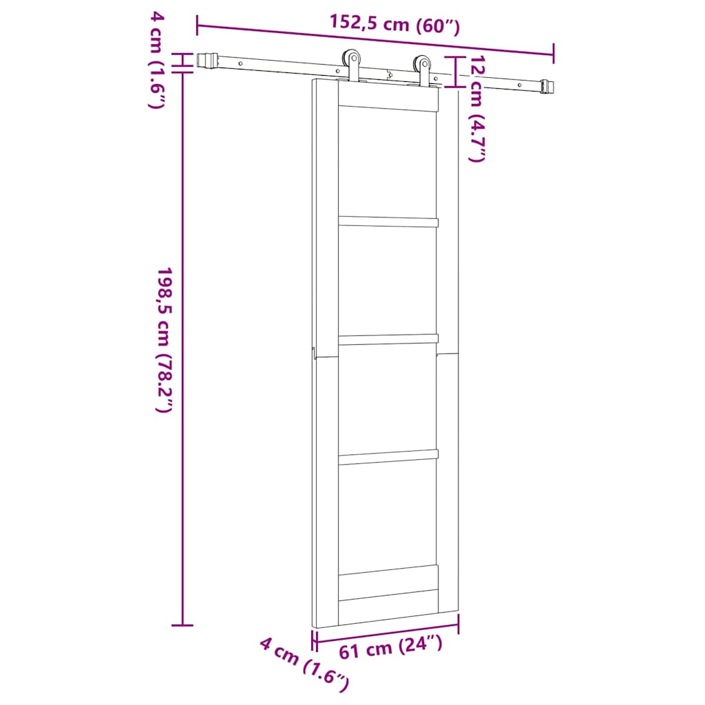 Skydedør ORKDAL Hvid 61 x 198,5 cm Massivt fyrretræ og glas