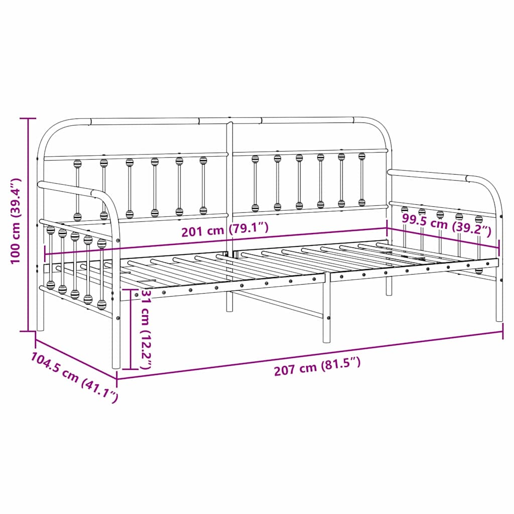 Dagsengramme Hvid 100 x 200 cm Pulverlakeret stål