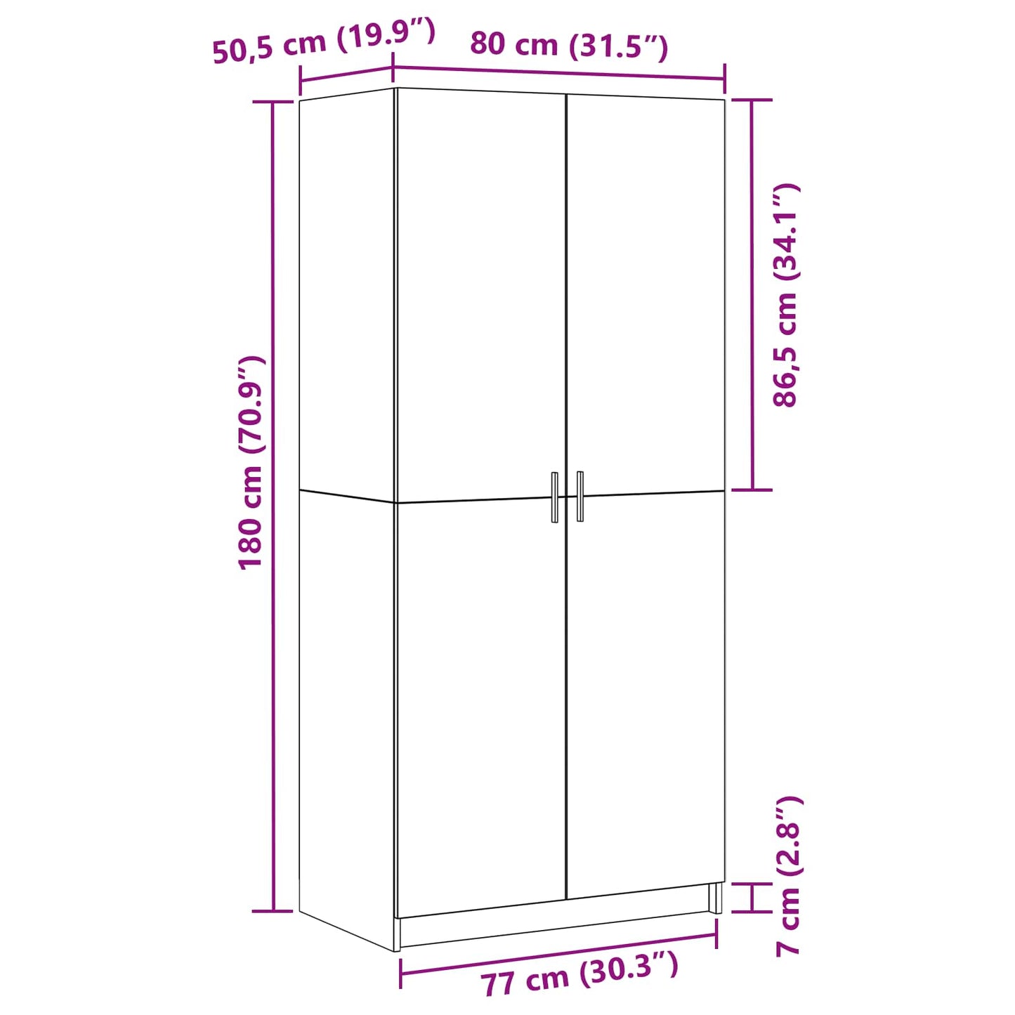 Garderobeskab Sort eg 80 x 50,5 x 180 cm Konstrueret træ