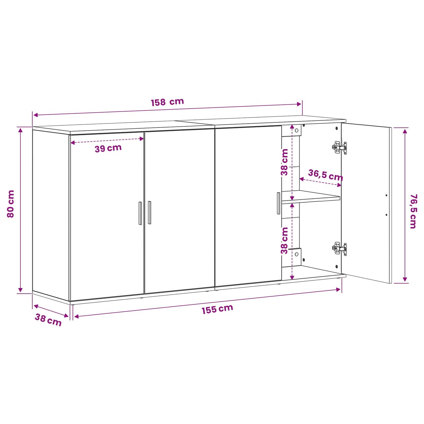 Sideboard 2 stk. Sort eg 79 x 38 x 80 cm Konstrueret træ