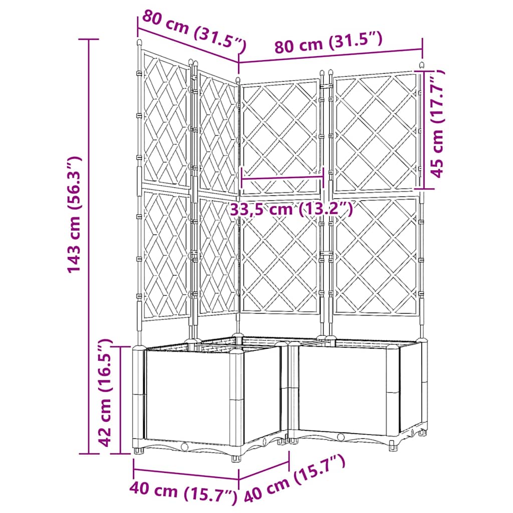 Have Blomsterkrukke 3 stk. Brun 80 x 80 x 143 cm PP