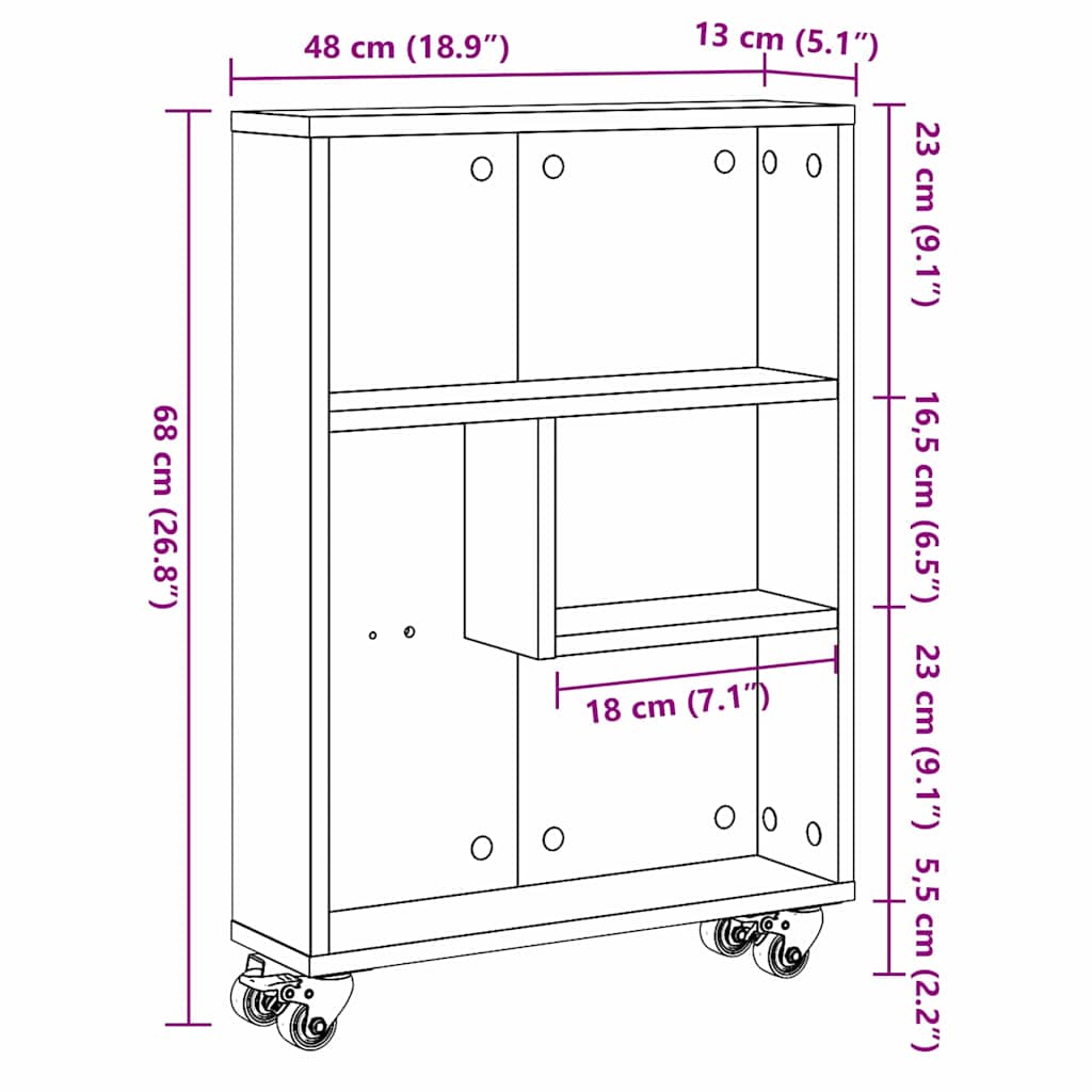 Narrow Storage Trolley 3 niveauer 48 x 13 x 68 cm Sort eg