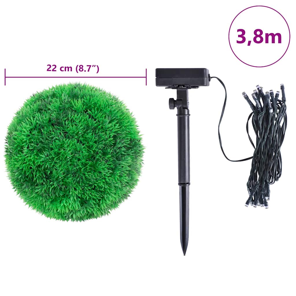 Kunstige buksbomkugler med LED-lys 2 stk Grøn 22 cm