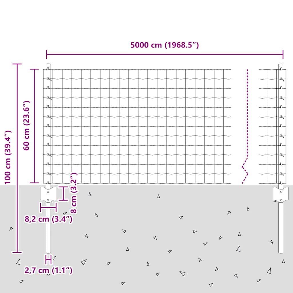 Eurohegn med stolpe 50 x 0,6 m PVC-belagt stål Grå Mesh