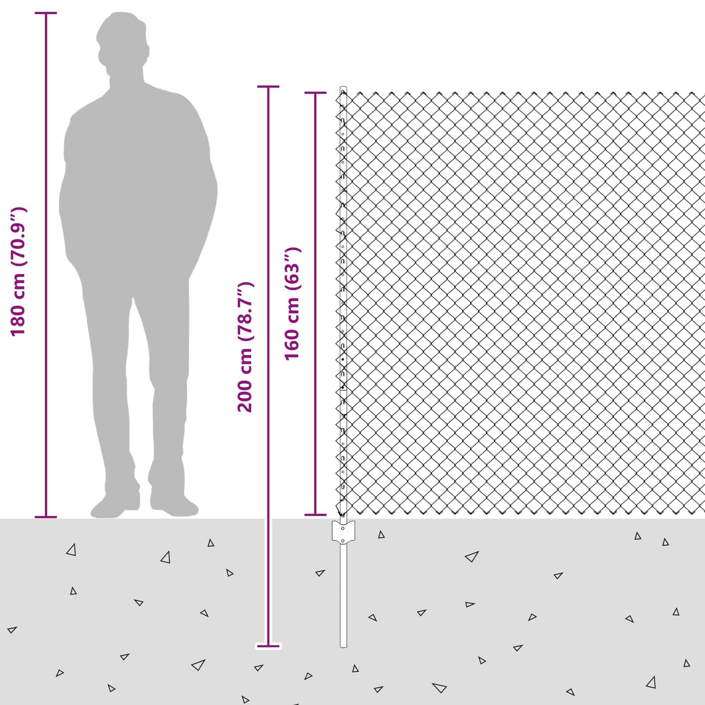 Kæde-link hegn med stolpe 10 x 1,6 m PVC-belagt stål Grå Mesh