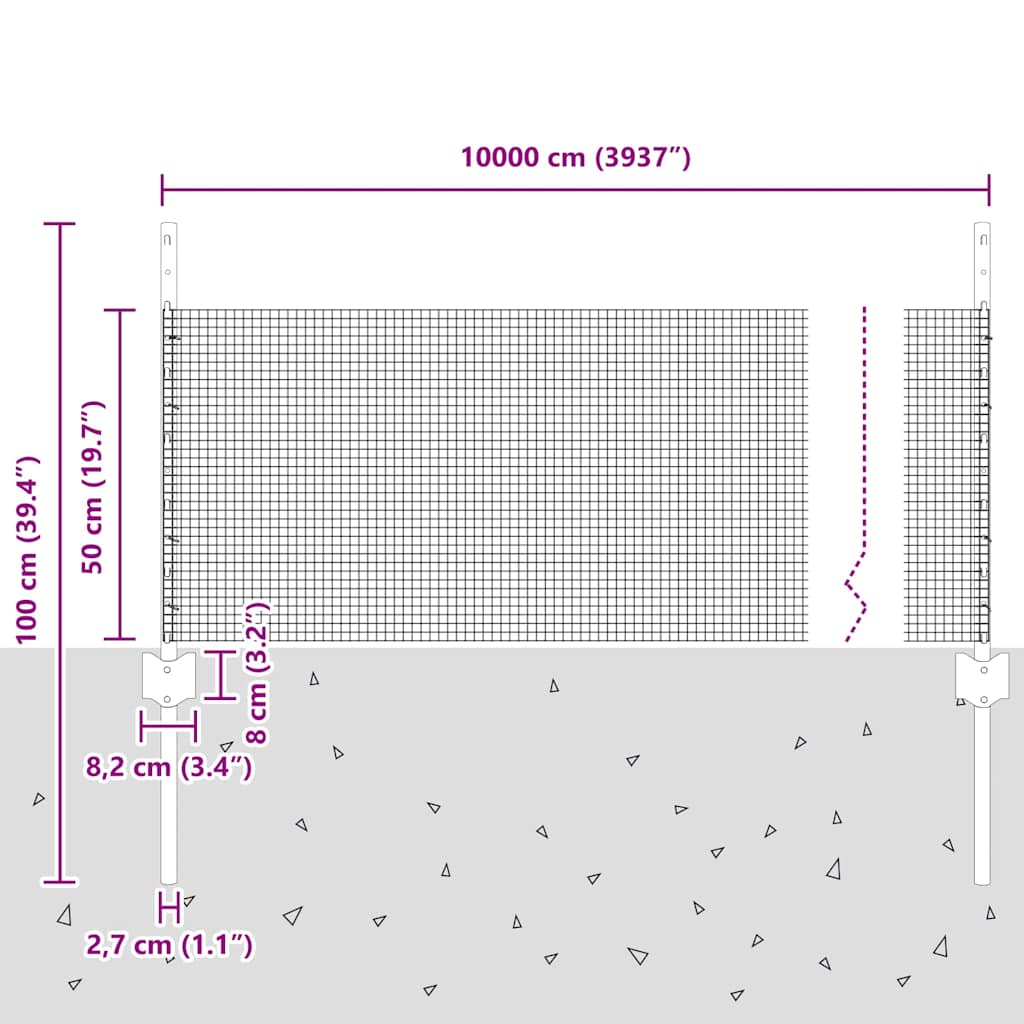 Svejsede trådhegn med stolper 100 x 0,5 m PVC-belagt stål Grå