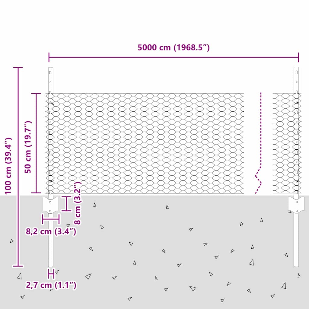 Sekskantet hegn med stolpe 50 x 0,5 m PVC-belagt stål Grøn Mesh