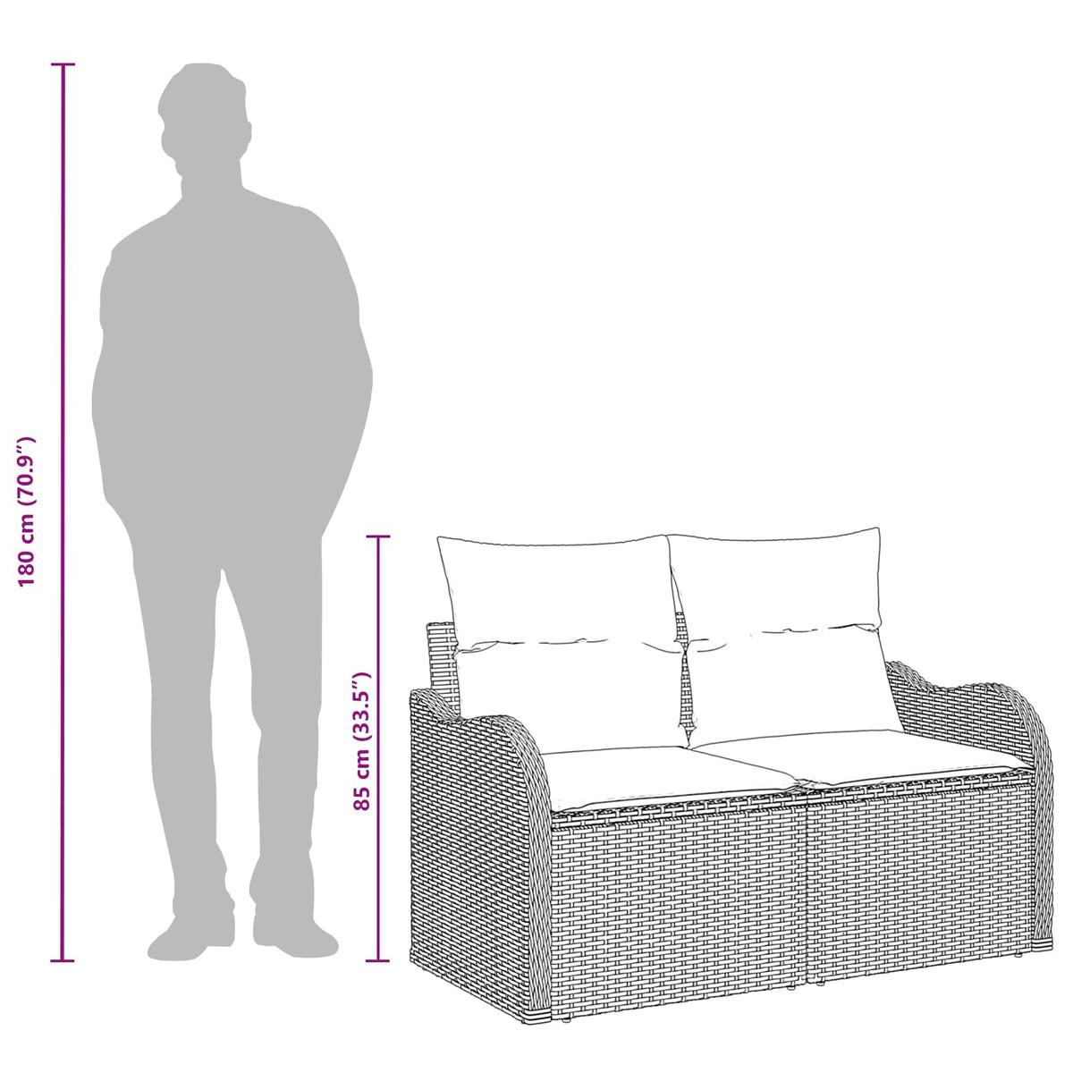 Havemøbelsofa med pude Lysegrå 121 x 62 x 69cm polyrattan