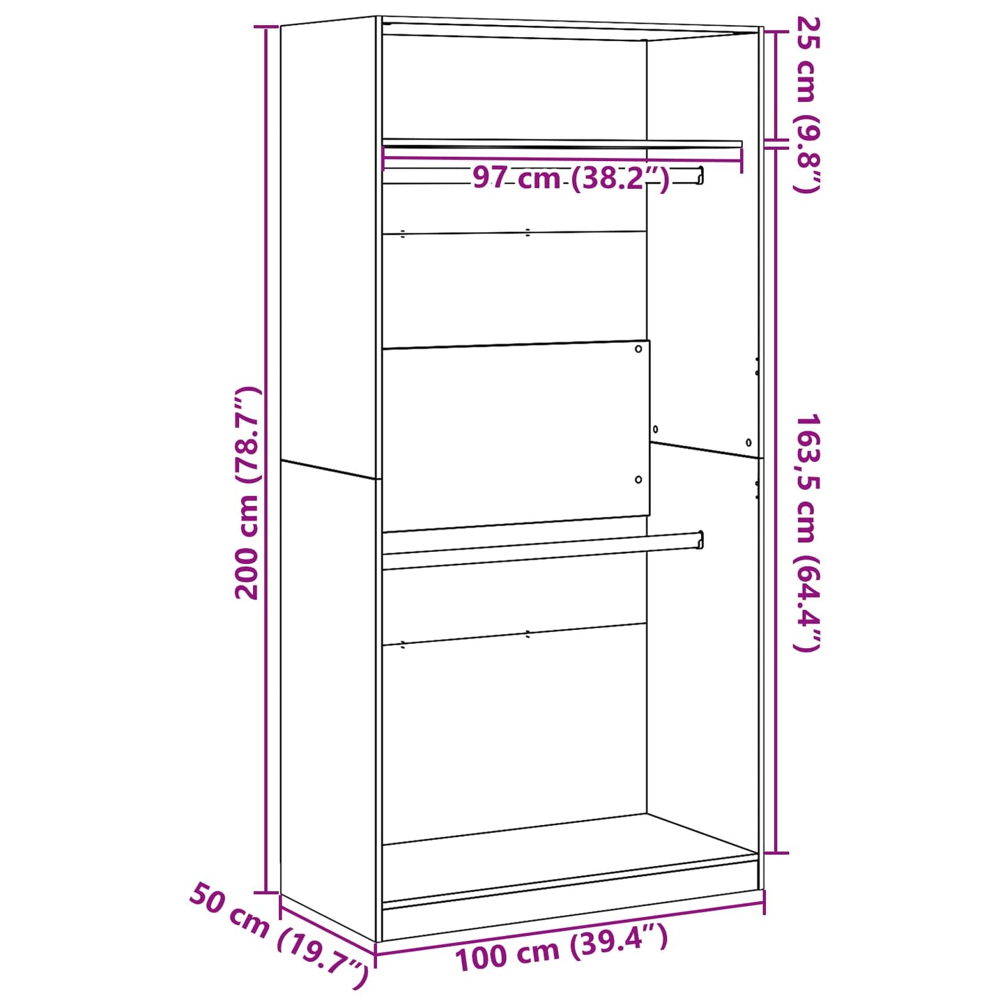 Garderobeskab Sort eg 100 x 50 x 200 cm Konstrueret træ