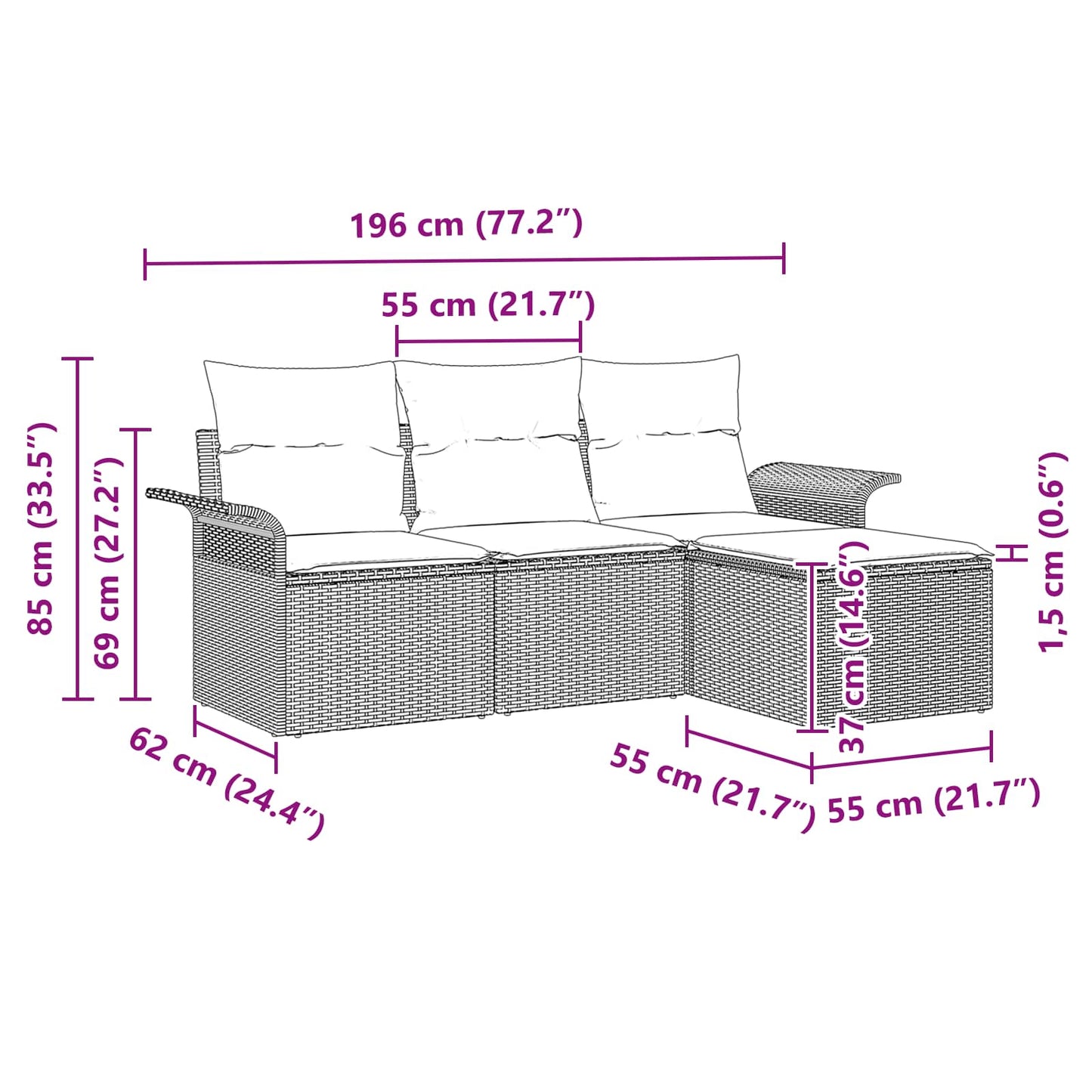 Havesofa Sæt 4 stk. Brun polyrattan