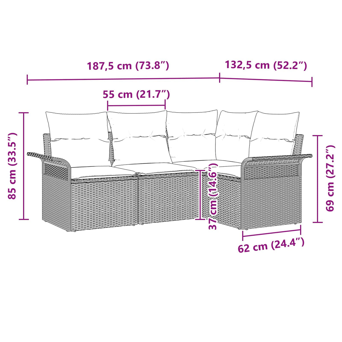 Havesofa Sæt 4 stk. Grå polyrattan
