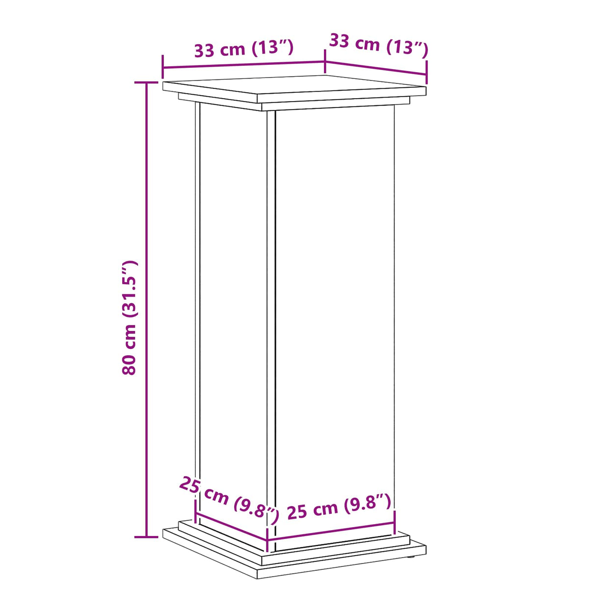 Planteholder Sort eg 33 x 33 x 80 cm Konstrueret træ