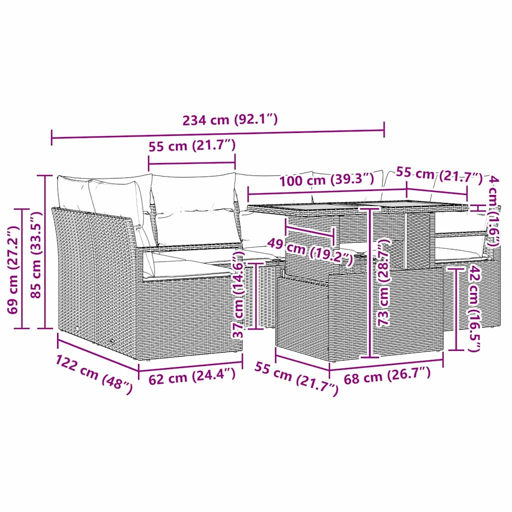 Havesofa Sæt 7 stk. 6-Antal sæder beige og lysegrå