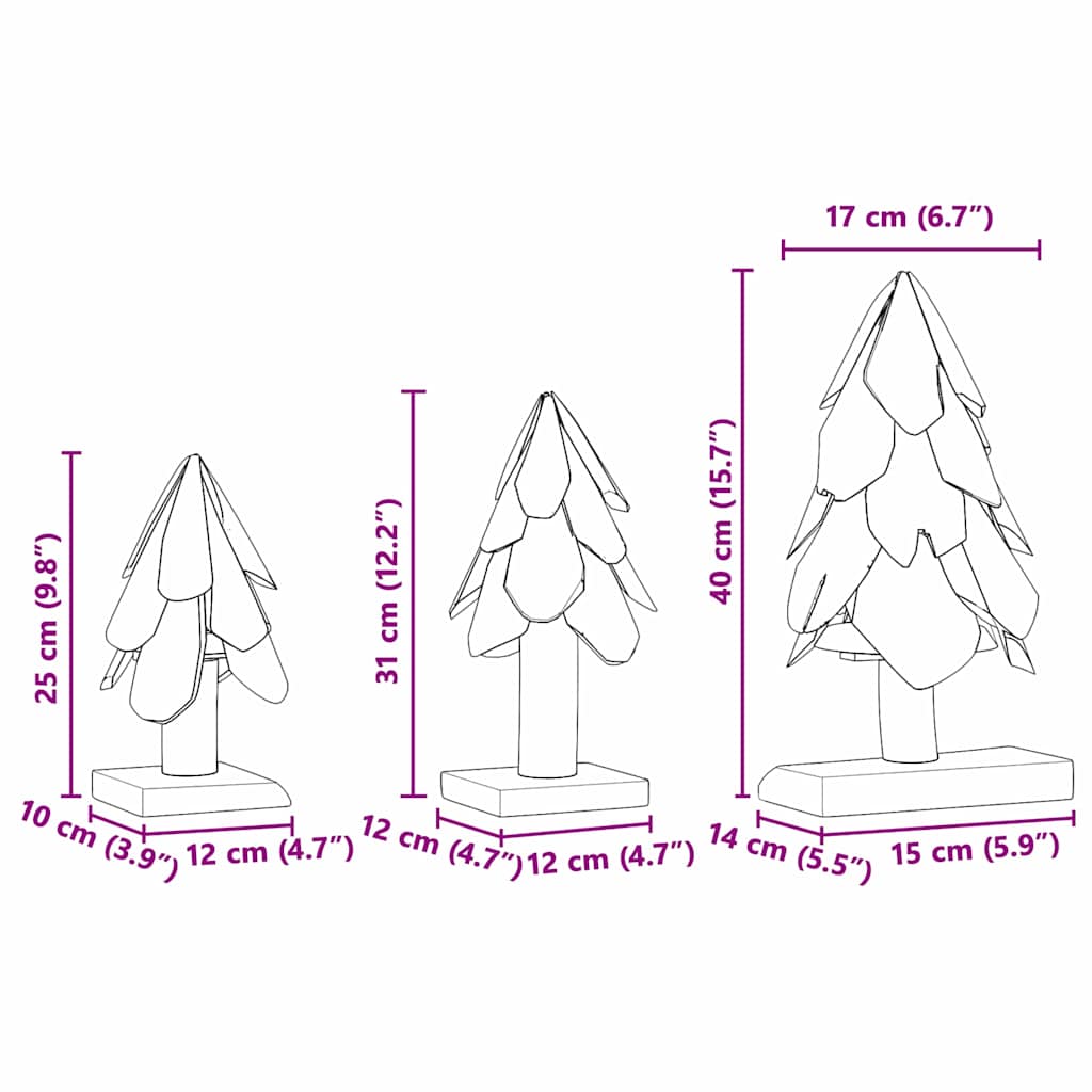 Juletræ 3 stk. Brun 40 cm Massivt teaktræ